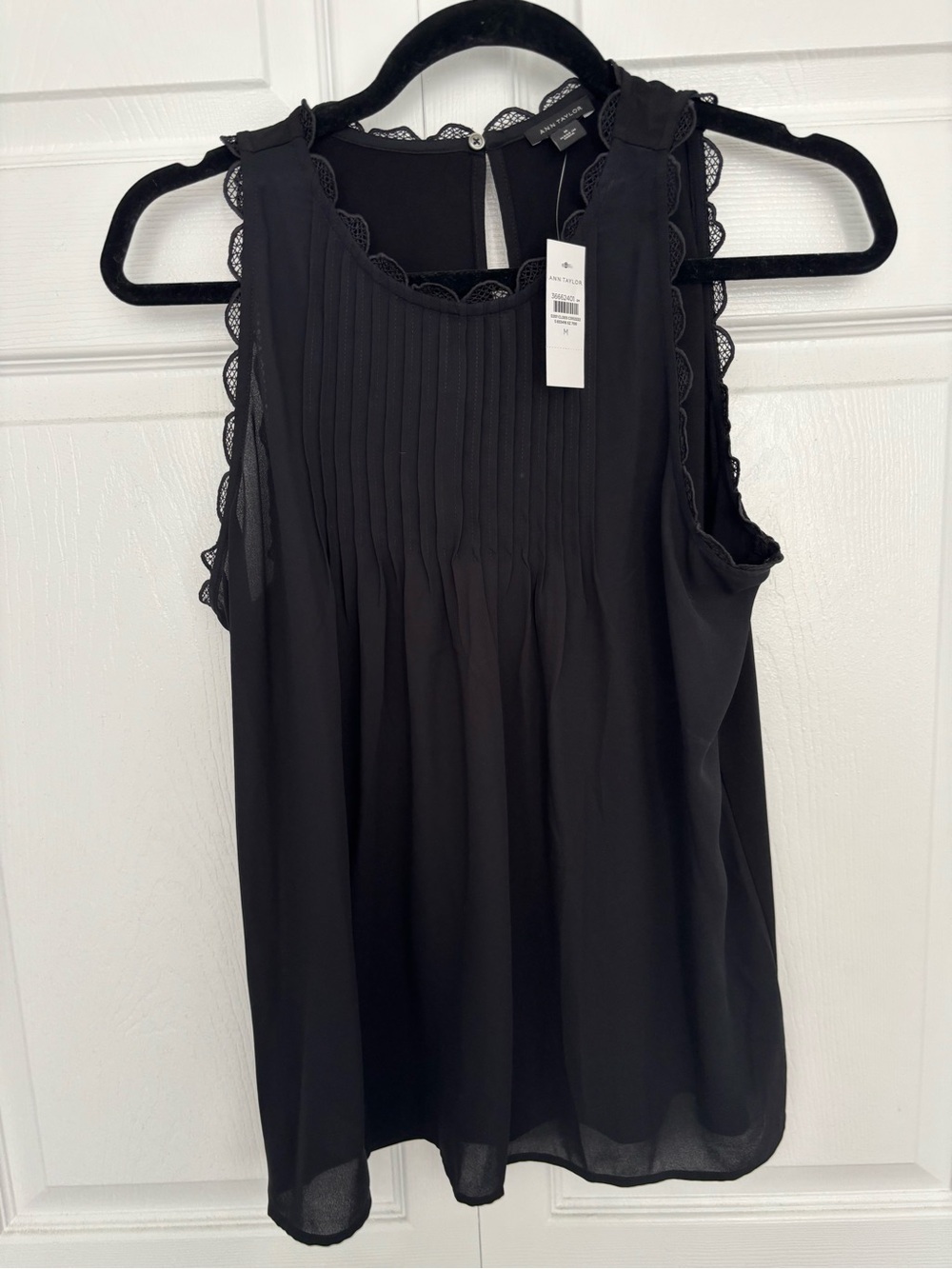 Ann Taylor Black Lace-Trim Sleeveless Tank